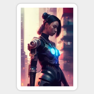 Abstract Cyberpunk Female Cyborg Sticker